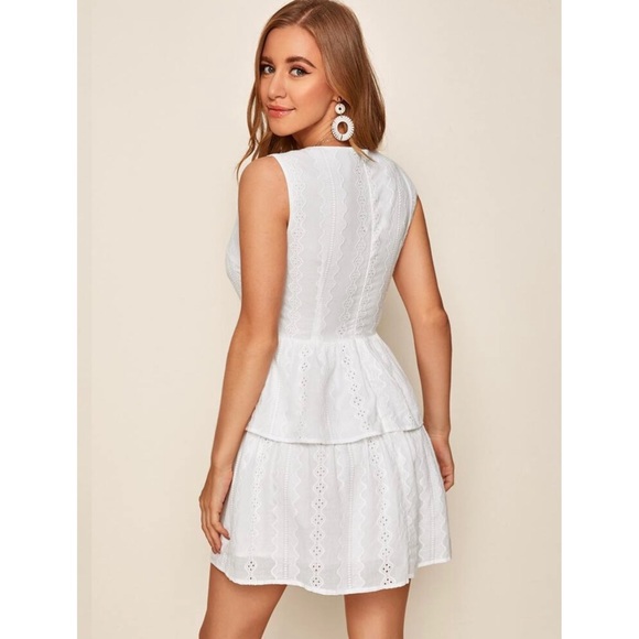 SHEIN White V-Neck Eyelet Layered Mini Dress M - Picture 3 of 14